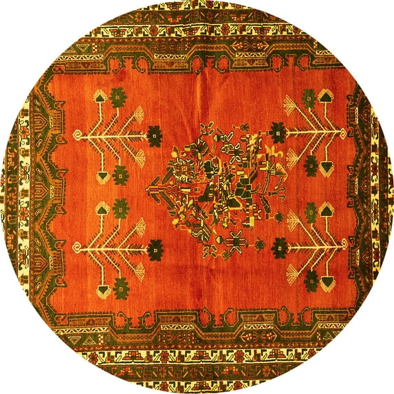 Ahgly Company Machine Washable Indoor Round Persian Yellow Traditional Area Rugs, 5' Round