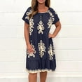 thumbnail image 1 of Jusqu'à 65 % de Réduction! Robes de Mode Été pour Femmes 2024 Grande Taille Manches Courtes Col Rond Mi-Mollet Robe Imprimée, 1 of 6