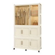 Baby-Friendly Portable Wardrobe Cabinet: 17 Cubes, Magnetic Doors & Hanging Rod with 6 Hangers