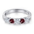 thumbnail image 3 of Gem Stone King 925 Sterling Silver White Moissanite and Red Rhodolite Garnet Wedding-Bands Ring for Women | 0.92 Cttw | Round 3.5MM | Gemstone Birthstone | Size 5, 3 of 7