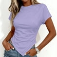thumbnail image 6 of ClodeEU Women's Round Neck Short Sleeve T-Shirt,Slim Fitted Solid Color Top with Ruched Side and Asymmetric Hem Purple,Women's Plus M, 6 of 9