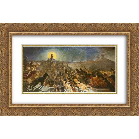 Theophile Steinlen 2x Matted 24x18 Gold Ornate Framed Art Print 'Apotheosis of Cats'