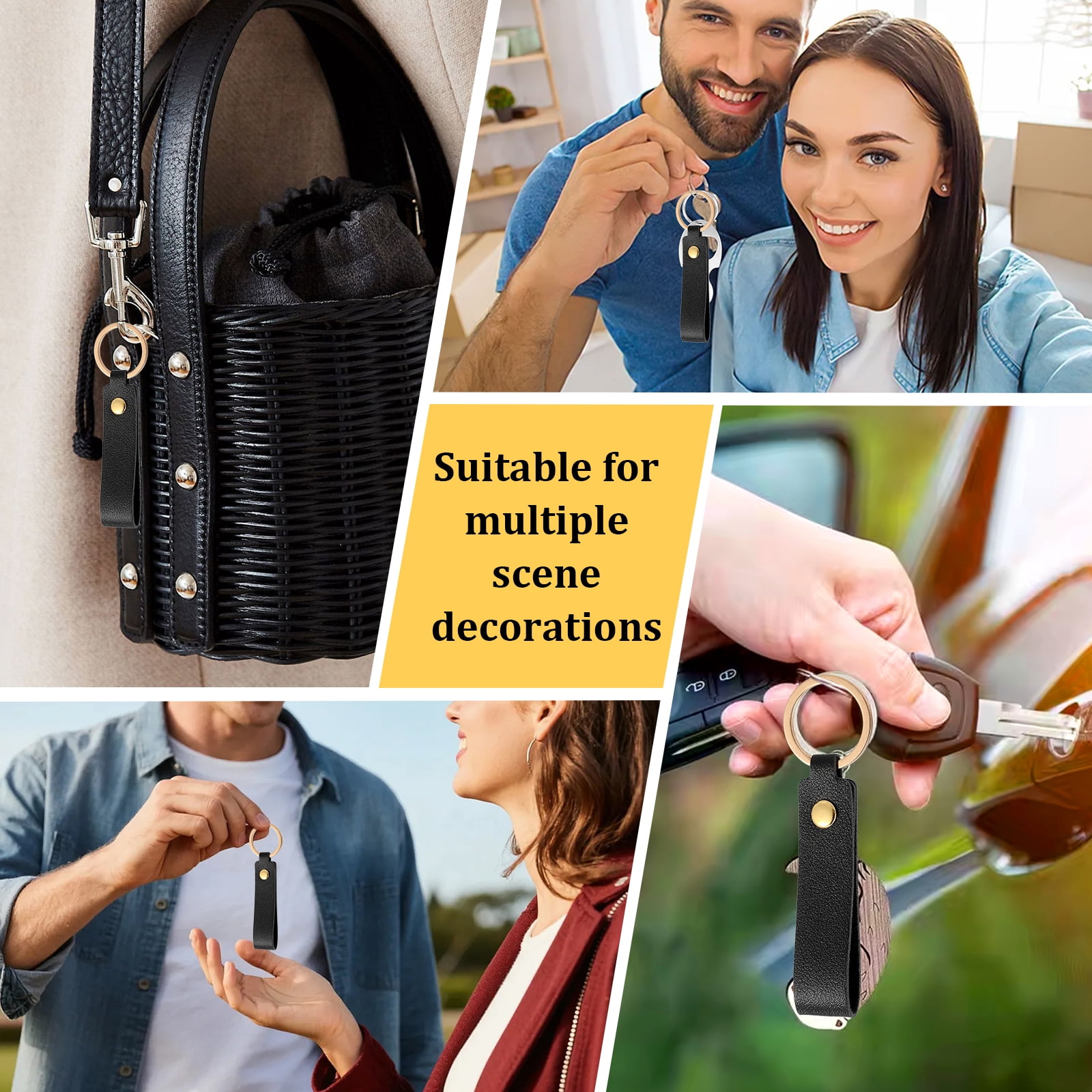 Austok 100Pcs PU Leather Keychain Blanks Bulk Blanks Keychain Kit with Key Rings DIY Multipurpose Keyring Set for DIY Key Chains Craft