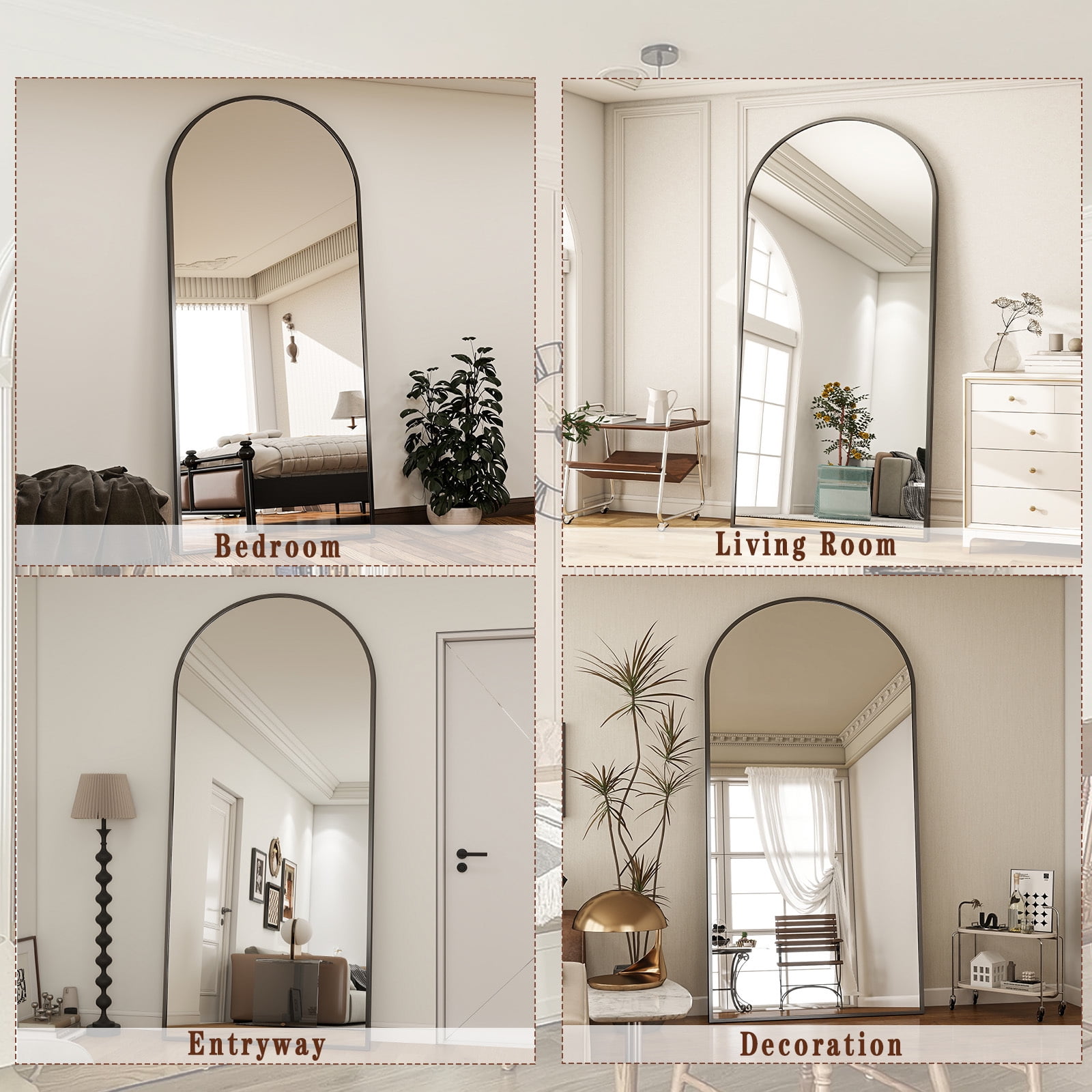 SEETHRUGLIMMER 71.5"x30" Arched Full Length Mirror Wall-Mounted Floor Mirror with Stand, Black
