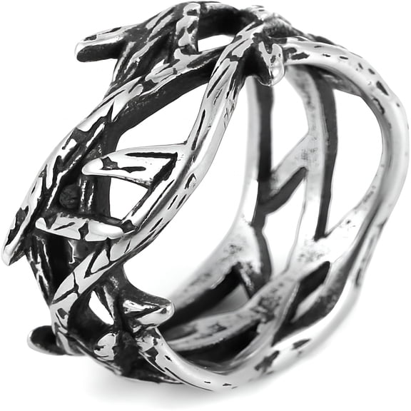 DESIGNICE Jesus Crown of Thorns Ring for Men Gothic Stainless Steel Pinky Ring