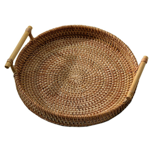 Monyance Fruit Container Basket Rattan Tray Wicker Fruitfor Small Woven Dinner Servingottoman Breakfast Decorative Bowls Round Storage(8.66X8.66X1.18Inches)