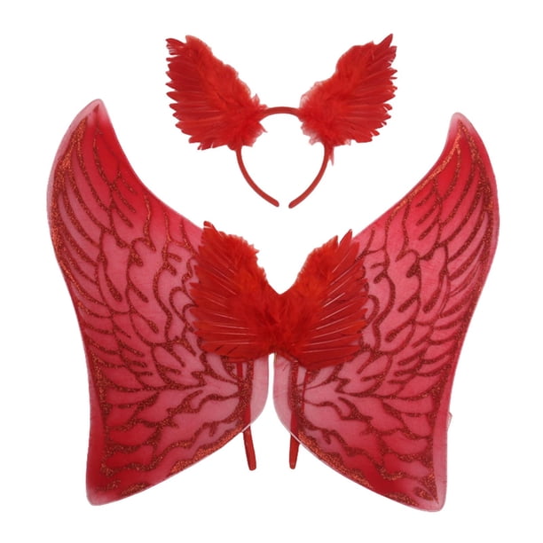 Alas de ángel con plumas para adultos y niños, accesorios para disfraz de ángel para fotografía Rojo