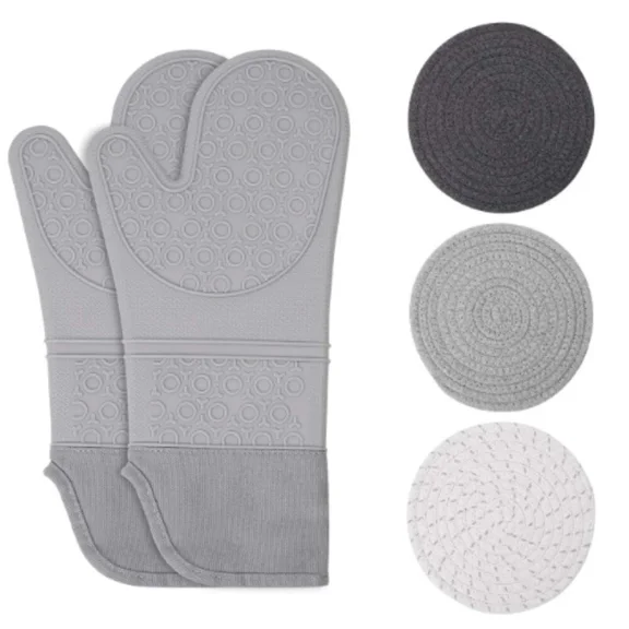 Extra Long Oven Mitts And Pot Holders Sets Silicone For Kitchen Cooking Baking
