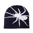 thumbnail image 2 of SYMOID Womens Spider Jacquard Beanie - Thermal Knit, One Size Fits All, Navy with Black Spider for Daily & Hall-oween,Size Free Size, 2 of 3
