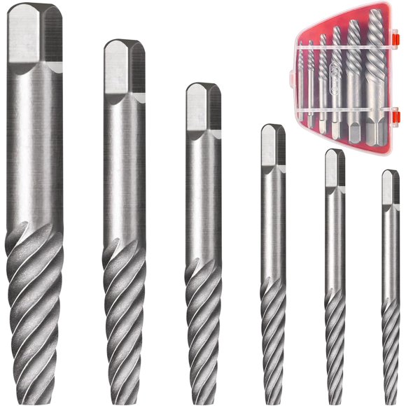 shiyou-6 Pcs Spiral Screw Extractor Set, Cr-Mo Bolt Extractor Kit, Easy Out Broken Bolt Extractor Kit, Spiral Flute Bolt Remover Set for Remove Broken Bolts, Damaged Screws