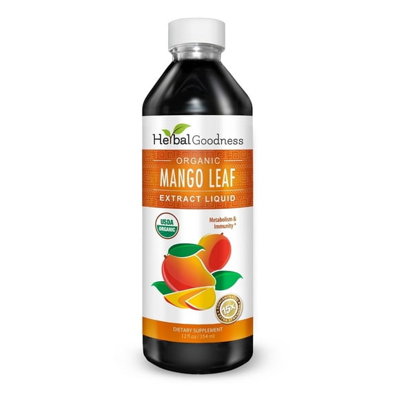 Herbal Goodness Mango Leaf Extract Liquid 12fl.oz, African Dried Mango Organic Leaves, Immunity, Digestive Support Supplements