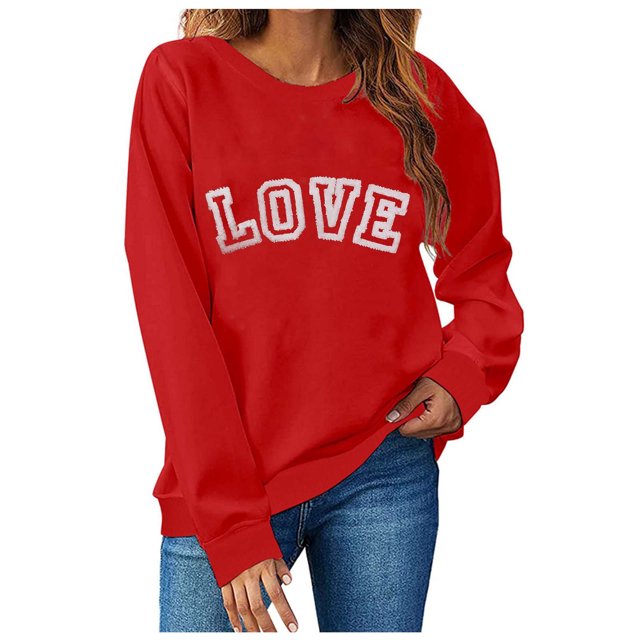 Fall TIMIFIS Valentines Sweatshirts for Women Heart Sweater Shirts Fashion Long Sleeve Crewneck Pullover Tops - Spring/Summer