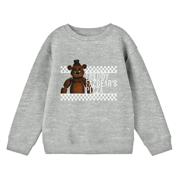 Five Nights At Freddy's Freddy Fazber's Pizza Crew Neck Long Sleeve Athletic Heather Youth Sweatshirt -Medium