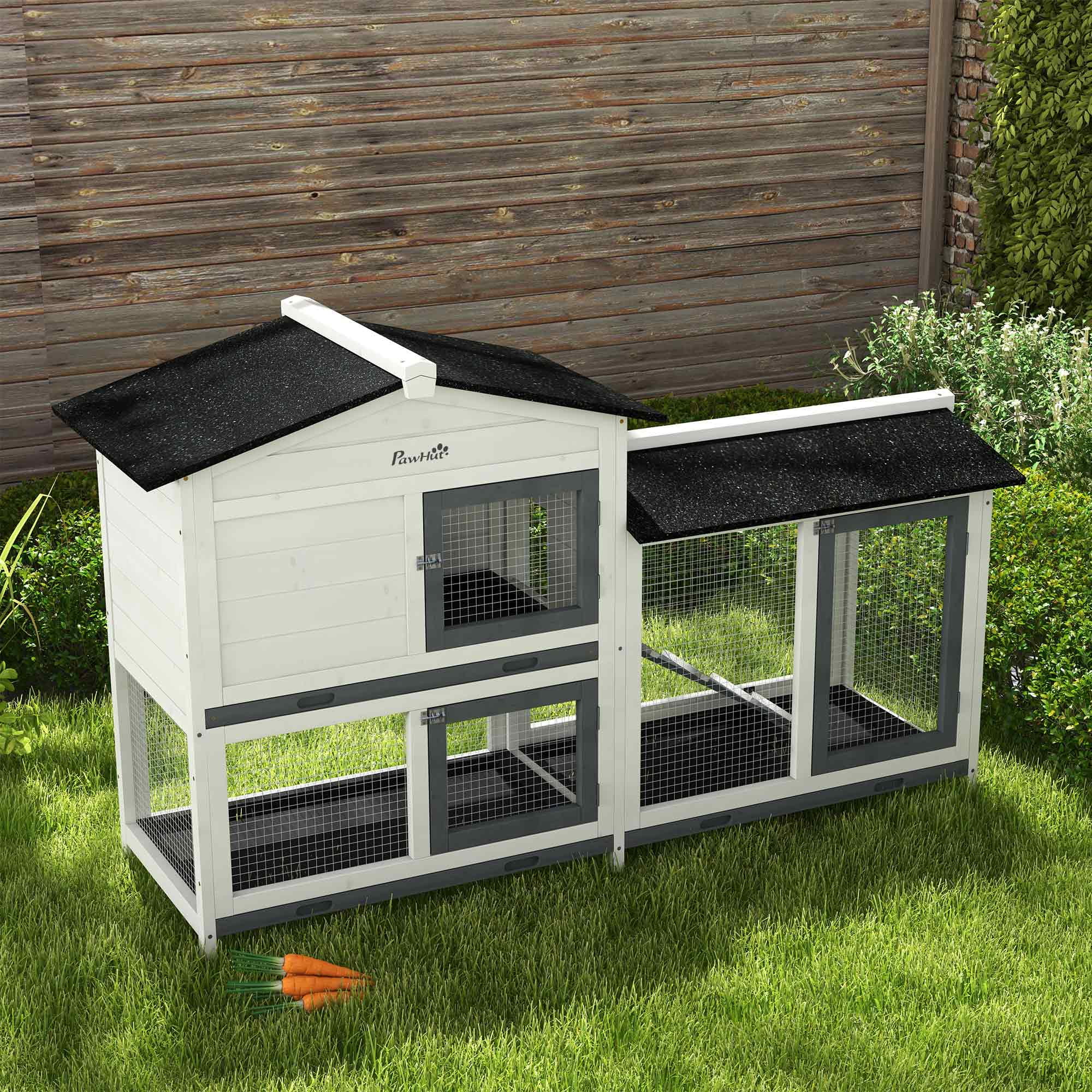 PawHut 2-Story Rabbit Hutch Wooden Bunny Hutch Cage Small Animal House