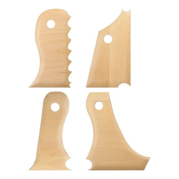 Uxcell 4pcs Pottery Ribs Trimming Tools Pottery Profile Details Foot Wave Curved Tool Beech for Carving Ceramics Clay