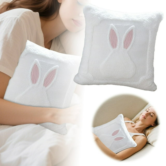 Rabbit Throw Pillow Cover for Living Room Unmatched Quilted with Rabbit Design Soft Polyester Sofa Backrest Throw