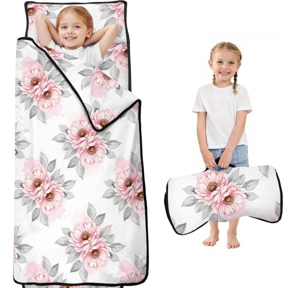 Pioneer Flower Floral Print Pattern Toddler Nap Mat for Teens Preschool Daycare, Teens Sleeping Mat Bag, Toddler Sleeping Bag with Pillow