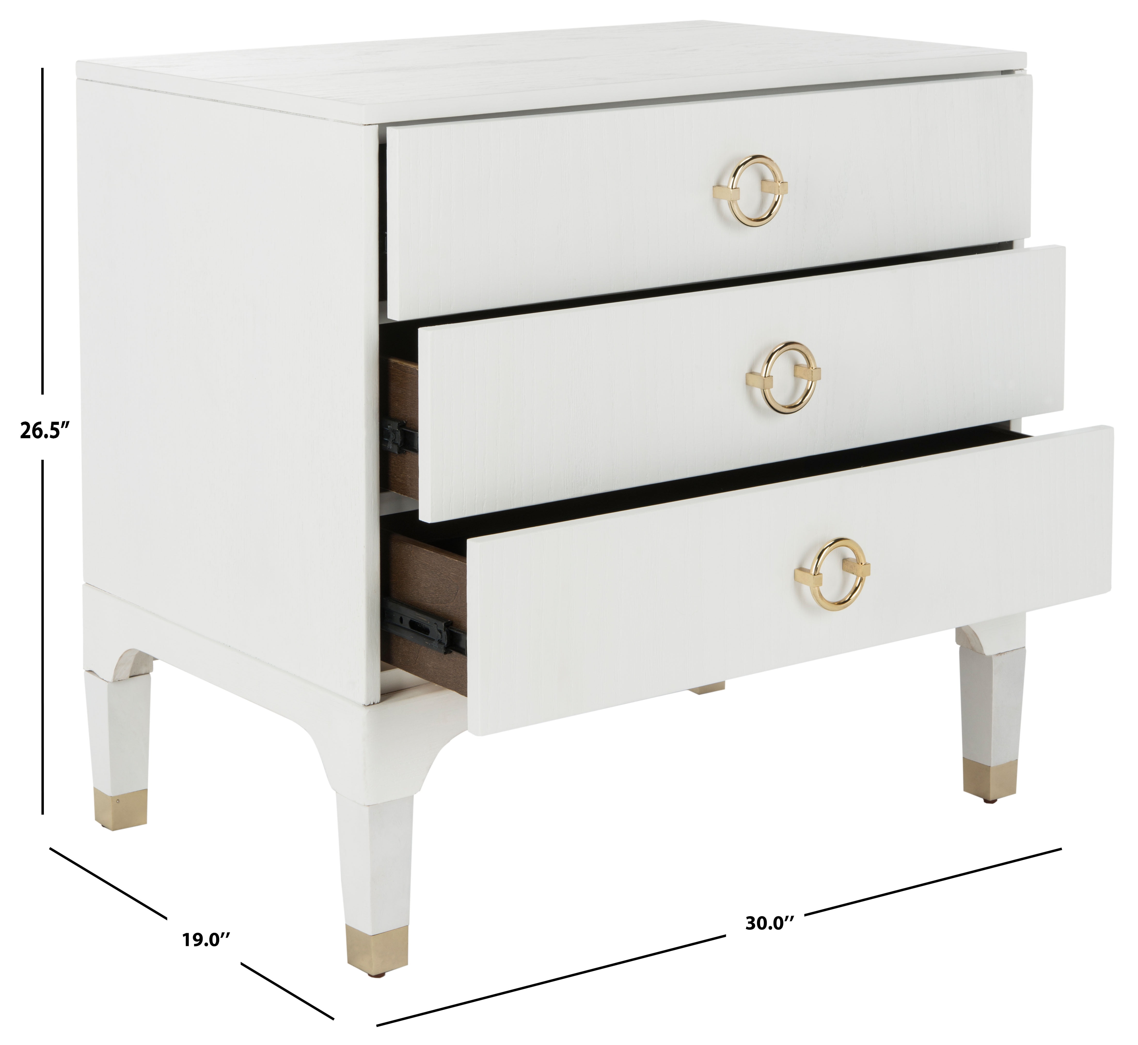 Safavieh Lorna 3-Drawer Contemporary Night Stand, White