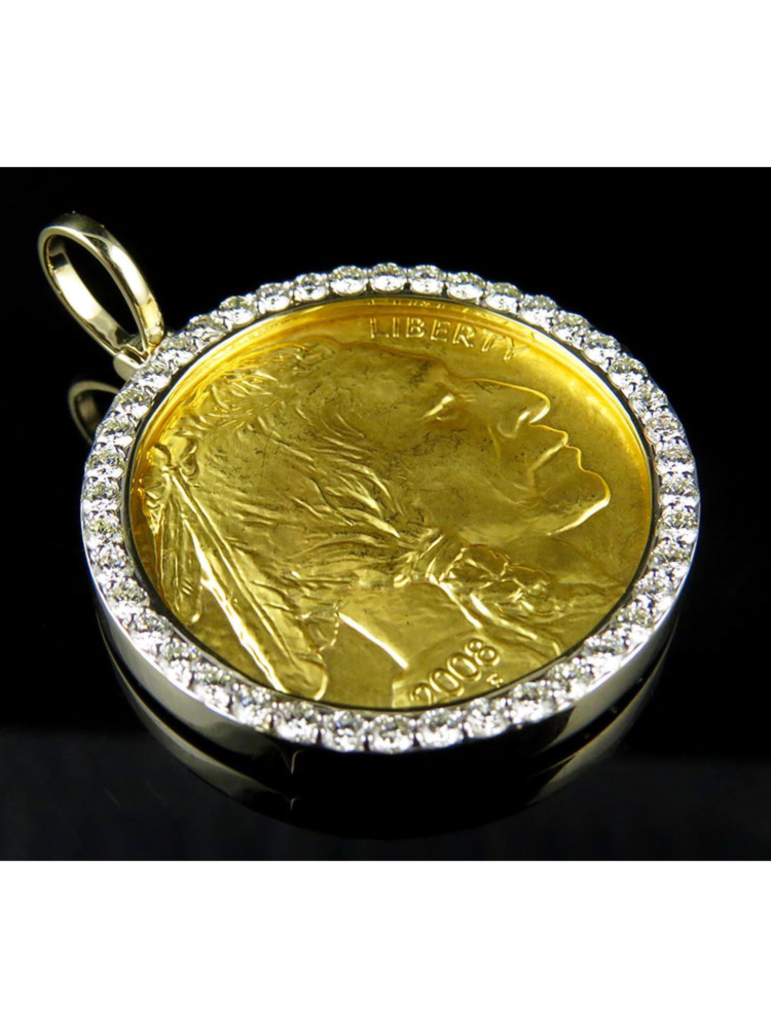 1 OZ Coin Diamond Pendant Charm 3.35ct 