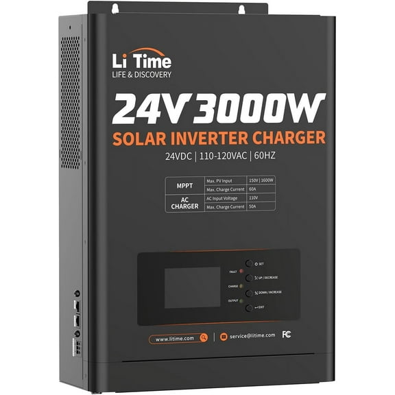 LiTime 24V 3000W All-in-One Solar Inverter Charger | 60A MPPT Solar Controller | Pure Sine Wave Output | Uninterrupted Power Supply | RS485 Communication | Home Energy Storage, Off-Grid Solar System