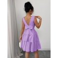 thumbnail image 2 of Purple Womens Solid Round Neck Sleeveless Backless Bowknot Tiered Flare Dress, 2 of 8