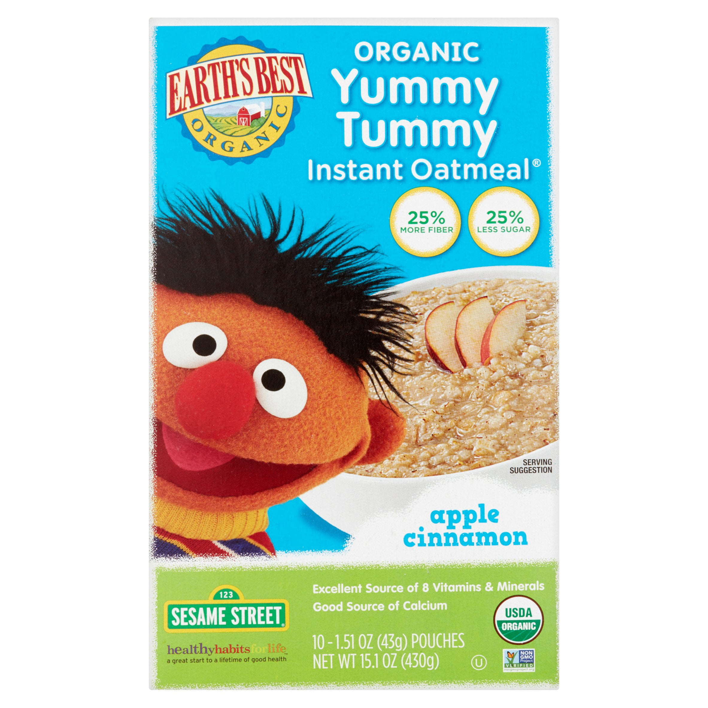 Earth's Best Organic Yummy Tummy Instant Oatmeal Apple Cinnamon 10 CT by Earth%27s Best