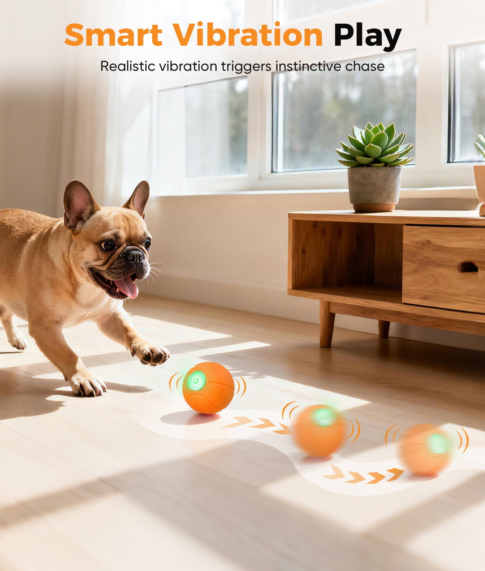 Petbobi Automatic Interactive Dog Ball, Durable E-TPU Rechargeable Rolling Bouncing Toy for Small Medium Dogs, Orange