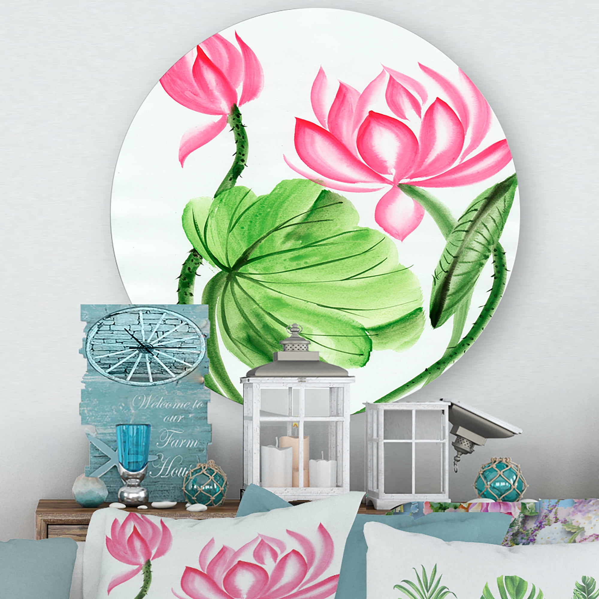 Designart 'The Dragonfly and Lotus II' Traditional Circle Metal Wall Art 11x11 - Disc of 11