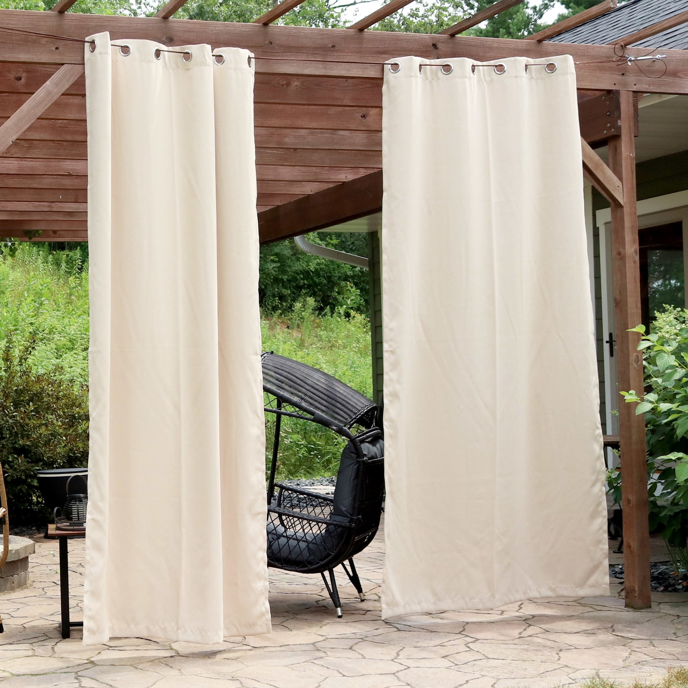 Sunnydaze Modern 2-Piece Beige Solid Room-Darkening Indoor or Outdoor Curtain Set
