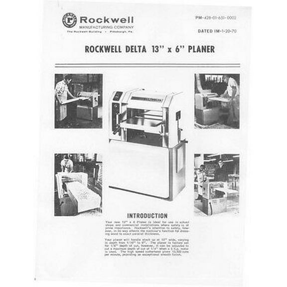 Instruction Manual ONLY for Delta Rockwell No. 22-401 13" X 6" Planer Instructions REPRINT
