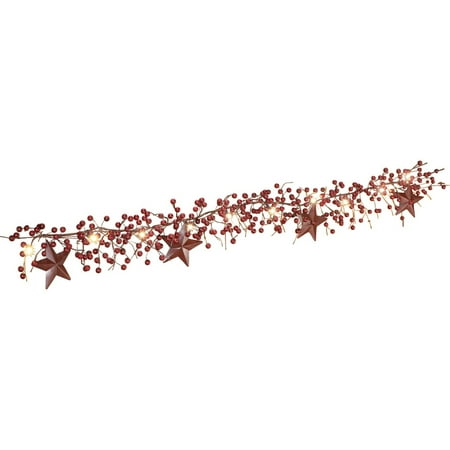 Spice Berry Garland - LED Primitive Country Berry & Star Garland - Rustic Mantel Decorations for Home