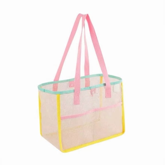 Hvmvliv Mesh Beach Bag Handbag for Women,Brief Cute Wash Bag Travel Bag to Store Toiletries,Towels and Slippers for Beach and Pool,Size 14X9X10in Pink-A