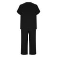 thumbnail image 5 of VBTAPA Womens Pajama Sets Short Sleeve Pleated Top and Capri Pants Matching Pjs Set Soft Comfy Sleepwear Solid Color Lounge Sets with Pockets Black XL, 5 of 8
