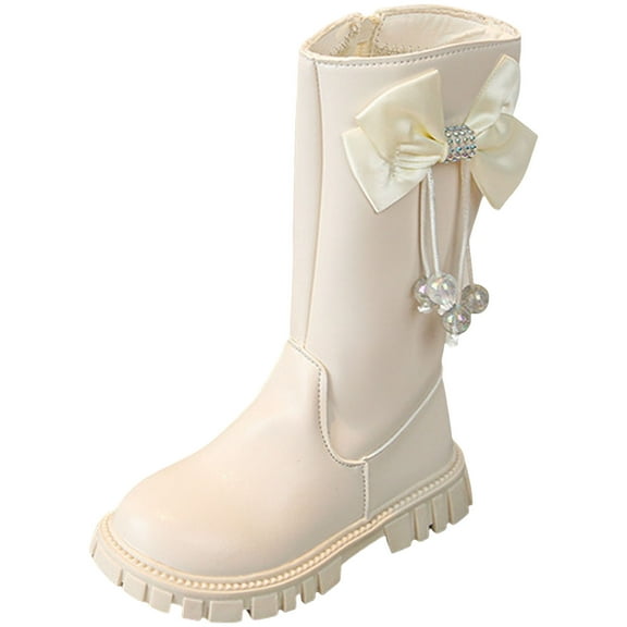 yocbz Boots for Girls Girl's Fashion Side Zipper Lined Knee High Riding Boots Dress Shoes Girls Leather Tall Winter Boots Beige,Size for US 1.5