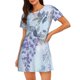 thumbnail image 1 of Balery Bird Butterfly Stripe Camisón de manga corta con cuello redondo para mujer, cómodo y elegante., 1 of 6