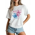 thumbnail image 3 of Women's T-Shirt Blue Pink Butterfly Splash Short Sleeve Casual Tee Classic Crew Neck T Shirt for Women White, XS, 3 of 7