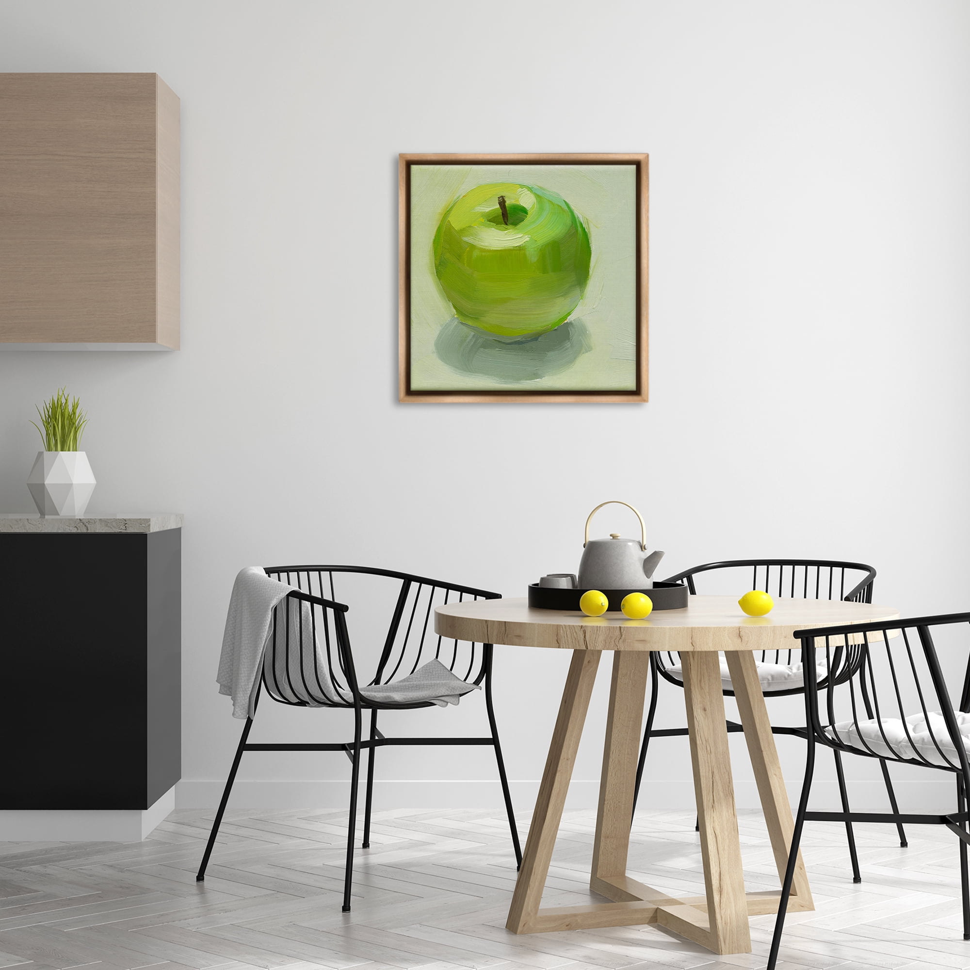 Stupell Industries Juicy Green Apple Food & Beverage Painting Brown Floater Framed Canvas Art Print Wall Art, 25 x 25