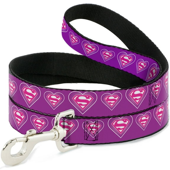 DC Comics Pet Leash, Dog Leash, Superman Logo In Heart Purple White Pink, 4 Feet Long 1.0 Inch Wide