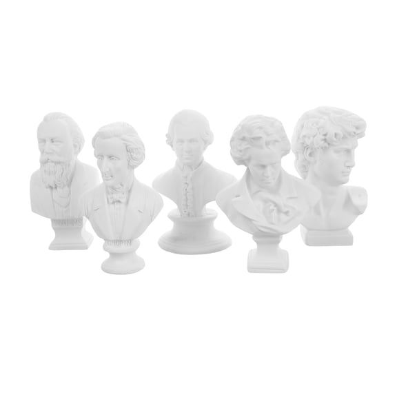 Hemoton 5pcs Miniature Resin Bust Sculptures Vintage Mini Statues Musician Head Bust Statue Decor Imitation Plaster Bust Figurine