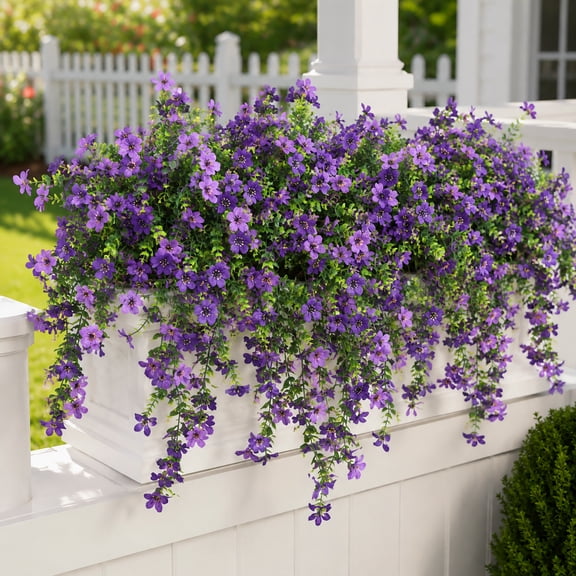 6 Pcs Artificial Hanging Flowers Plants, 29.5 in Realistic Faux Eucalyptus Vines, Sun-Proof Fake Greenery for Outdoor Spring Decoration, Indoor Wall, Patio, Wedding Decor, Purple