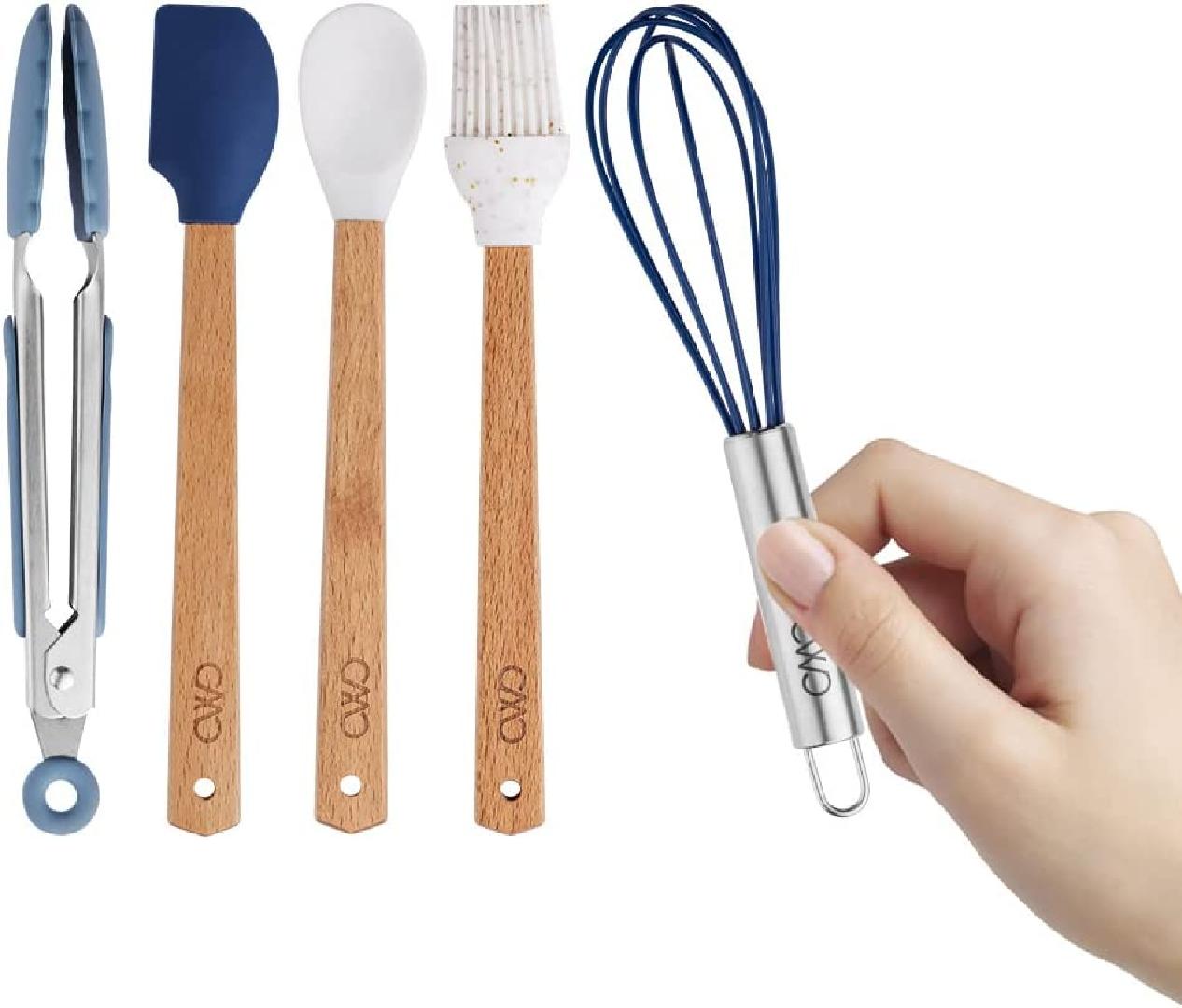 Set of Five MINI Kitchen Utensil Set Wooden Handles (Navy Collection)…