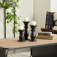 thumbnail image 2 of DecMode 3 Candle Black Mango Wood Turned Style Pillar Candle Holder, Set of 3, 2 of 12