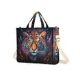 thumbnail image 2 of Tiger Head Colorful Corduroy Tote Bag Handbag Large Messenger Bag Shoulder Crossbody Zipper Bag Purse, 2 of 8