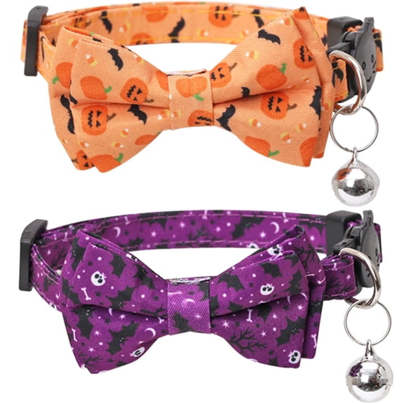 Miaocao Halloween Cat Collar Breakaway with Cute Bow Tie and Bell for Kitty Adjustable Safety 2/3/4PCS