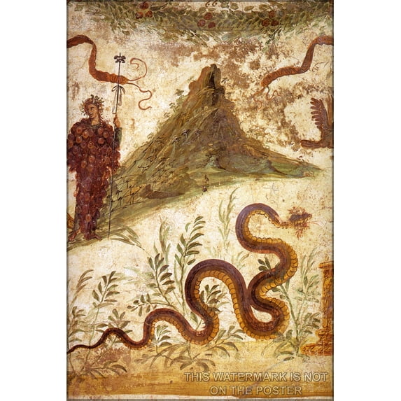 24"x36" Gallery Poster, Bacchus and Agathodaemon Mount Vesuvius Pompeii