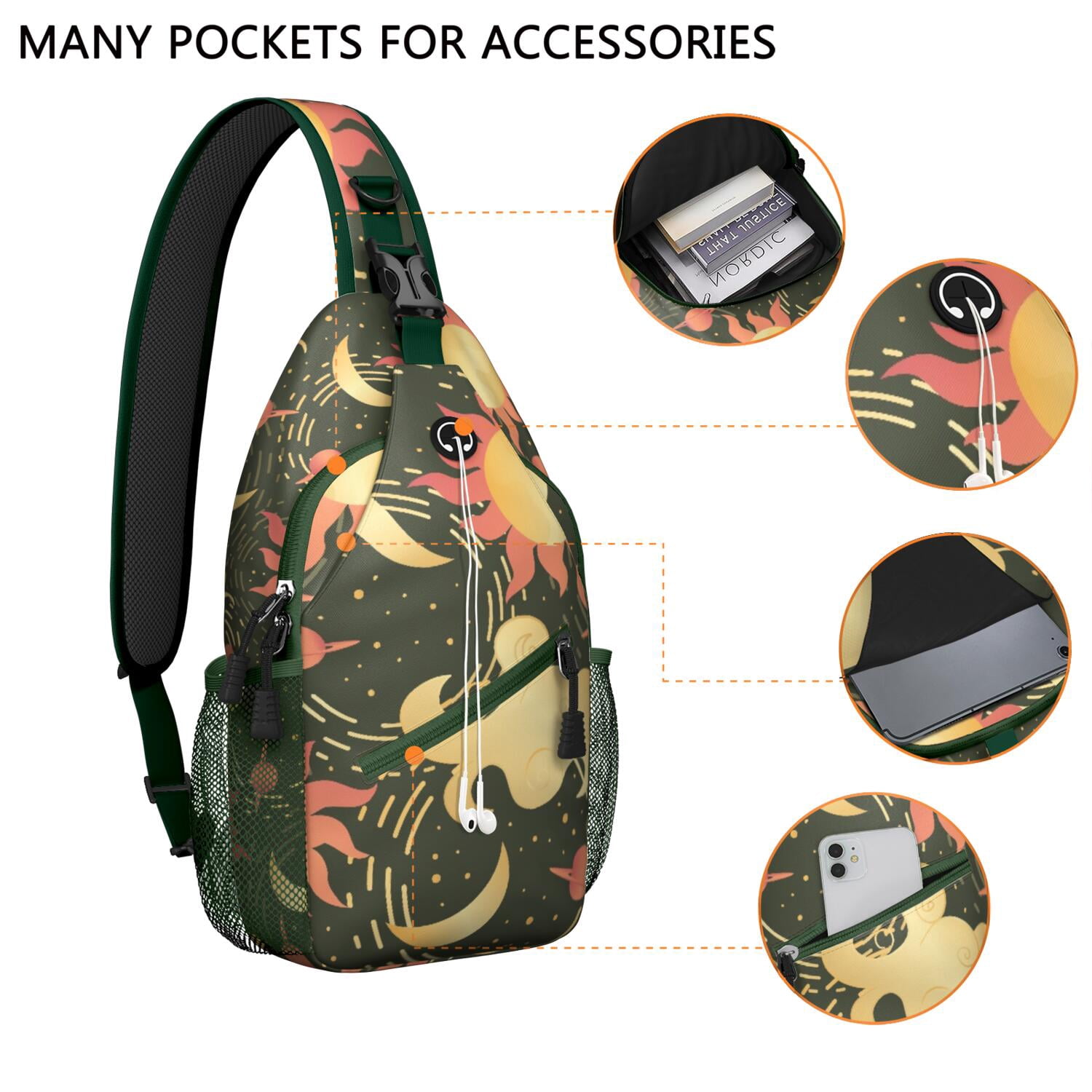 Celestial Mystical Moon and Sun Crossbody Bag Vintage Steampunk Astronomy Chest Bag Durable & Comfortable for Daily Use