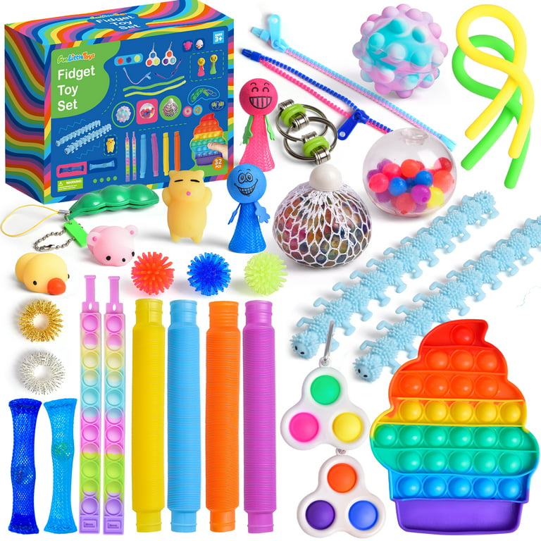 Fun Little Toys 32 Pcs Fidget Toys Bulk，Sensory Toys for Adults Kids Pop  Its Fidgets Pack Prize Box Toys for Kids Classroom Party Favors 