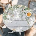 thumbnail image 2 of Watercolor Floral Round Tablecloth, Fitted Table Cover with Elastic for 55"-60" Round Tables, Spring Flowers Leaves Botanical Wood Grain Table Cloth Outdoor Dinning Party Waterproof Tablecloths, 2 of 7