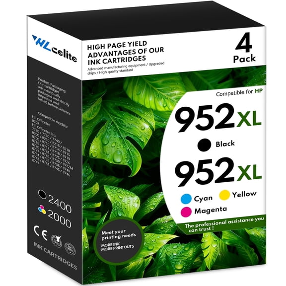 952 XL Ink Cartridges Compatible for 952XL Ink Cartridge Combo Pack 952 Ink for OfficeJet Pro 7740 8710 8715 8210 Printer (4 Pack)