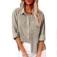 thumbnail image 2 of Eryao Prime Big Deal Days Cotton Linen Button Down Shirts for Women Long Sleeve Collared Work Blouse Summer Loose Casual Solid Color Tops with Pocket,Khaki,XXXL, 2 of 9